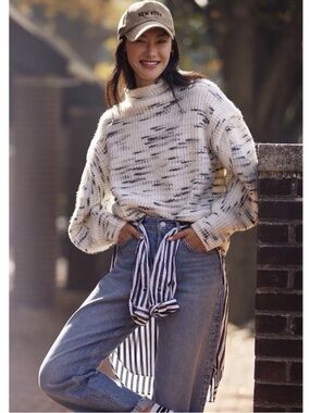 Varley Belgrave Knit Sweater Dalmation Knit Wool Blend White Gray Oversized S